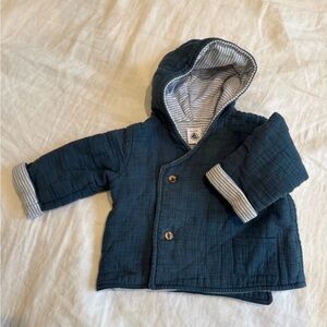 Petit Bateau Blue Baby Jacket with Striped Lining